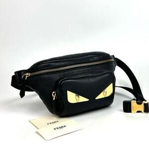 FENDI Monster Waist Bag Bugs Eye FF Shoulder Crossbody Leather Black
